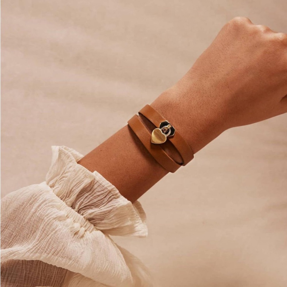 MVMT tan heart lock leather bracelet new inbox